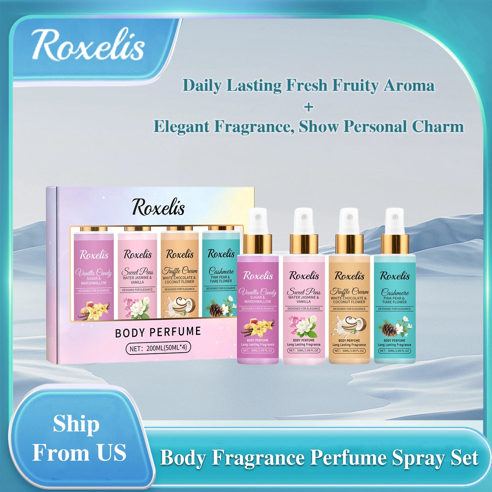 Roxelis 1set Body Fragrance Perfume Spray Set Long Lasting Freshing Fruit Scent Daily Dating Glamour Flirting Elegant Perfume