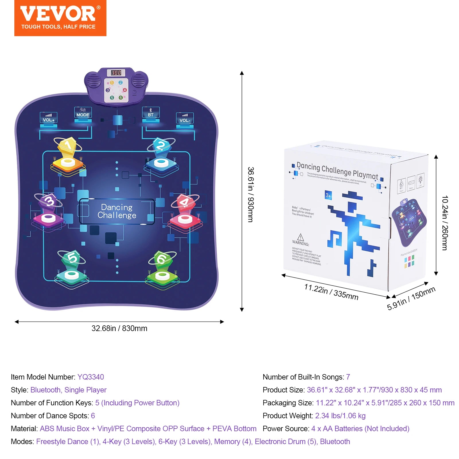 SucceBuy 6-Button Kids Electronic Dance Mat Dancing Step Play Pad with Bluetooth 5 Game Modes for Girls Toys Birthday Gifts