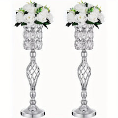 2/10 Piece Set Metal Diamond Crystal Vase, 24 Inch Gold Multi-Purpose Tall Flower Stand, Wedding Centerpiece Birthday Party Home