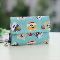 Canvas Cartoon Totoro Cat Printed Dog Women Fold Short Wallet Organizer Cute Mini Money Key Bag Coin Pocket Purse for Children