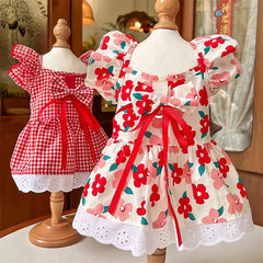 Summer Pet Dress Floral Pattern Plaid Skirts Cat Princess Dresses Chihuahua Yorkie Sweet Skirts Puppy Dog Costume Pet Supplies