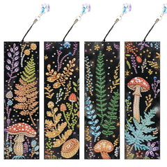 4Pcs Special Shape Flowers Mushroom DIY Bookmarks Diamond Painting Kits Diamond Art Bookmark with Pendant for Adults Beginners