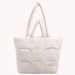 Women Light Shopping Bag Solid Color Checkered Quilted Handbag Large Capacity Fashion Autumn Winter Female Bag