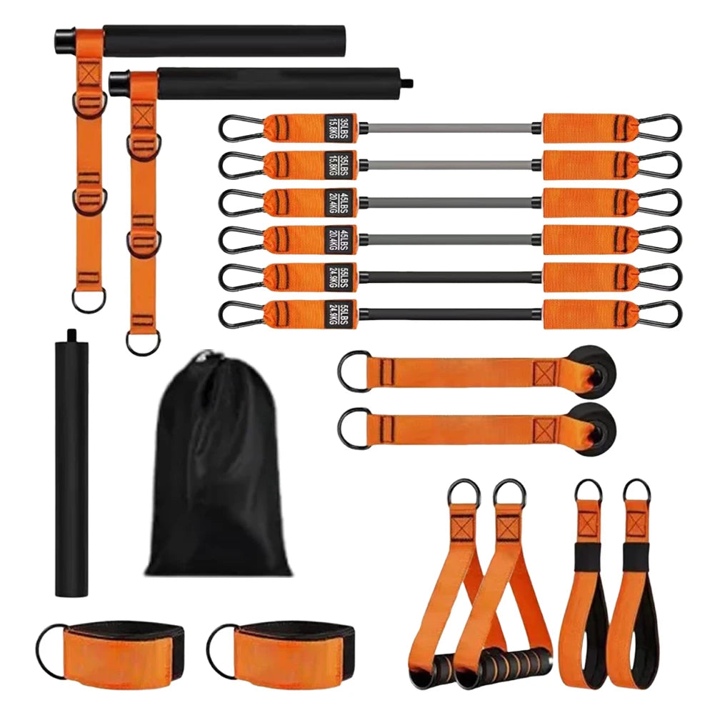Pilates Workout Equipment & Resistance Bands Portable Weighted Exercise Pilates Bar for Home Gym Fitness Yoga Strength Training