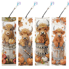4Pcs Special Shape Flowers Mushroom DIY Bookmarks Diamond Painting Kits Diamond Art Bookmark with Pendant for Adults Beginners