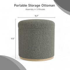 Round Storage Ottoman with Tray-Vanity Stool,Round Coffee Table,Upholstered Footrest for Living Room,Bedroom＆Corners（Dark Gray）