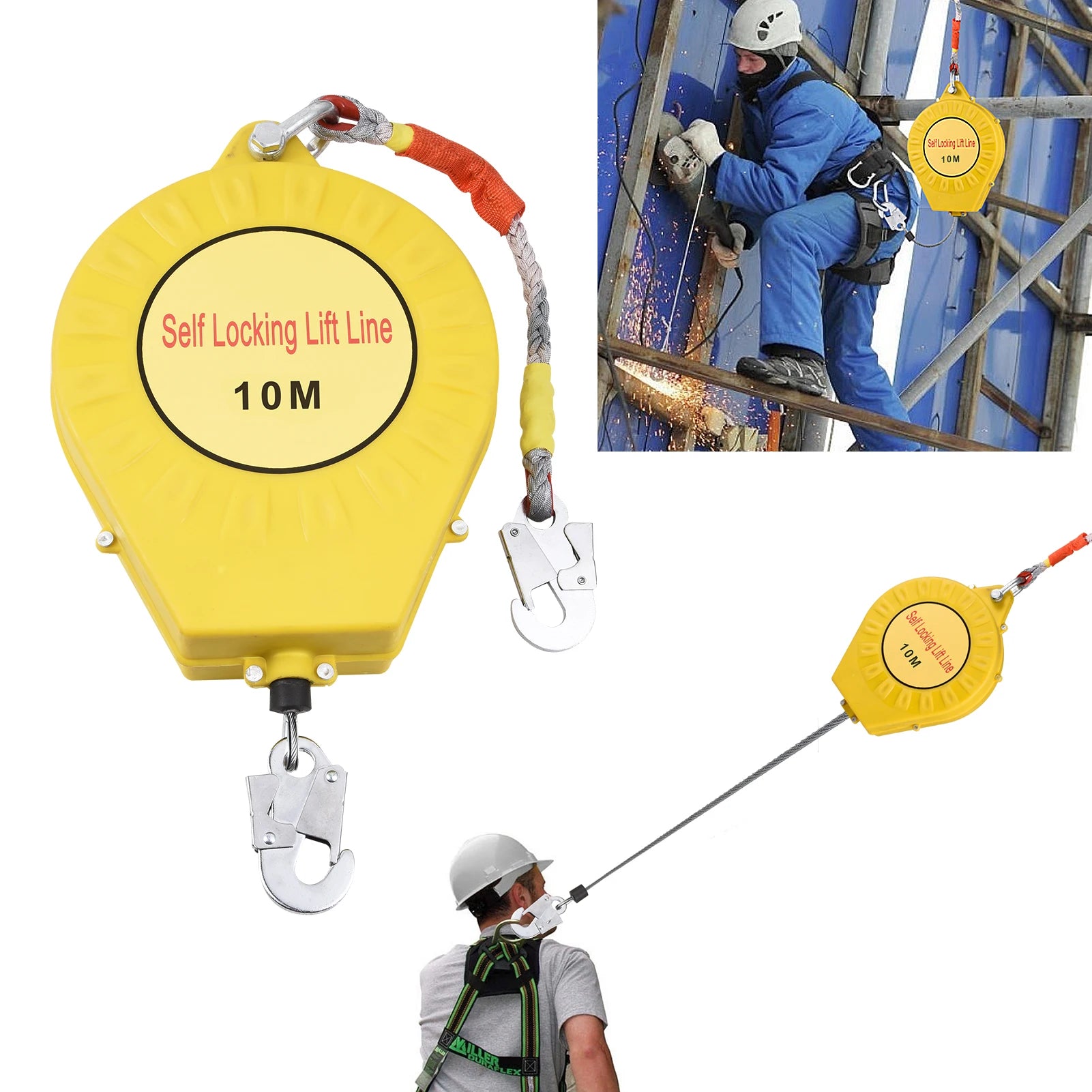 Fall Arrester 32 Ft Roofing Lifeline Safety Gear Automatic Retractable Tether Safety Harness Construction