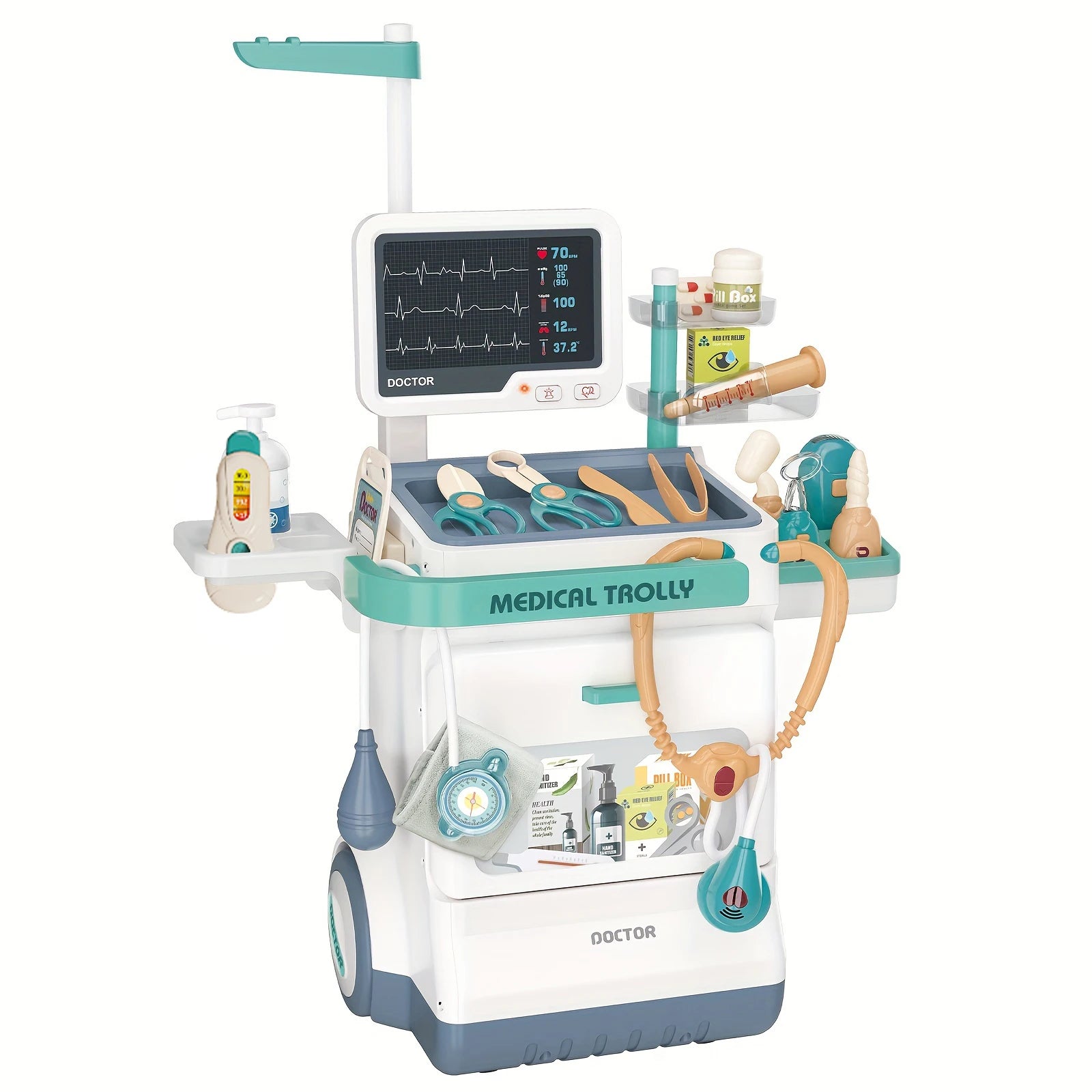 Doctor Kit for Kids Pretend Medical Station Set Mobile Cart with Sound and Light Kids Doctor Kit for Toddlers 3-8 Birthday Gifts