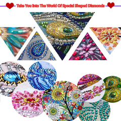 4Pcs Special Shape Flowers Mushroom DIY Bookmarks Diamond Painting Kits Diamond Art Bookmark with Pendant for Adults Beginners