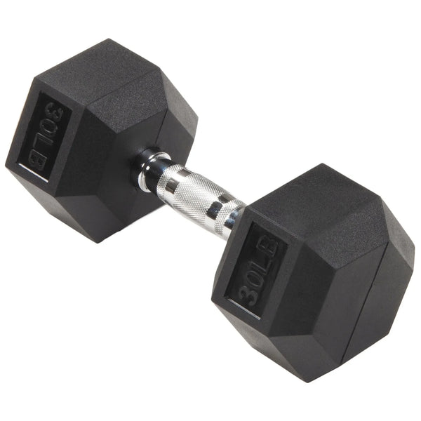 Rubber Hex Dumbbell, Anti-Roll, 30LB, Noise Reduction, Home Gym Equipment for Men/Women