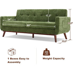 "Mid-Century Modern Olive Green Chenille 2-Seater Loveseat Sofa for Small Living Rooms and Office Spaces"