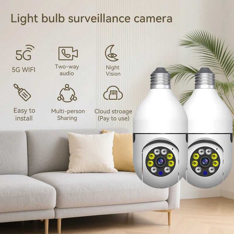 1080P night vision monitor, 5GHz Wi-Fi Bulb Security Monitor Camera , alarm push, 360° PTZ monitoring camera, intelligent motion