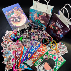 Anime Demon Slayer Party Favors,110pcs Demon Slayer Theme Favors Set-Demon Slayer Goodie Bags Stickers Wrisband Seal Badge etc