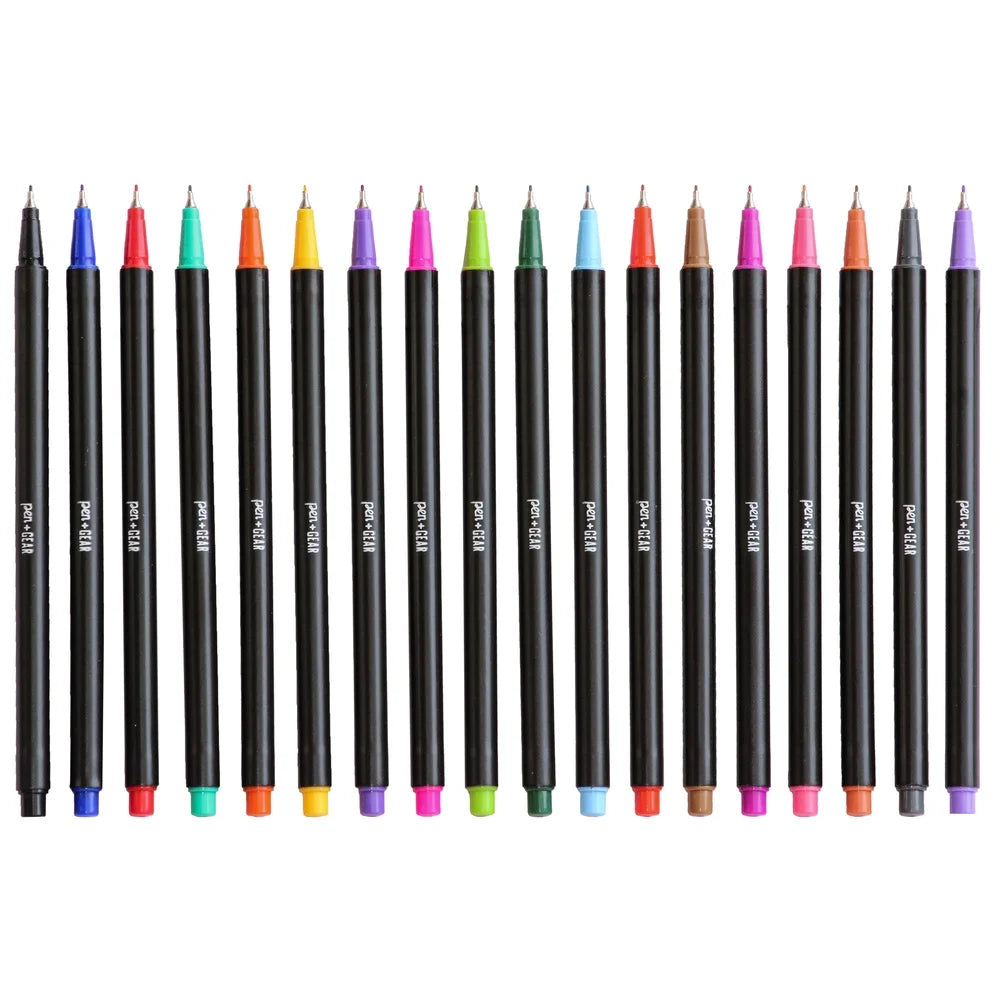 Fine Liner Pens 18 Count Assorted Colors Non-Toxic Fine Tip Smudgeproof Acetate Ink Art Supplies Drawing Journal Stationery