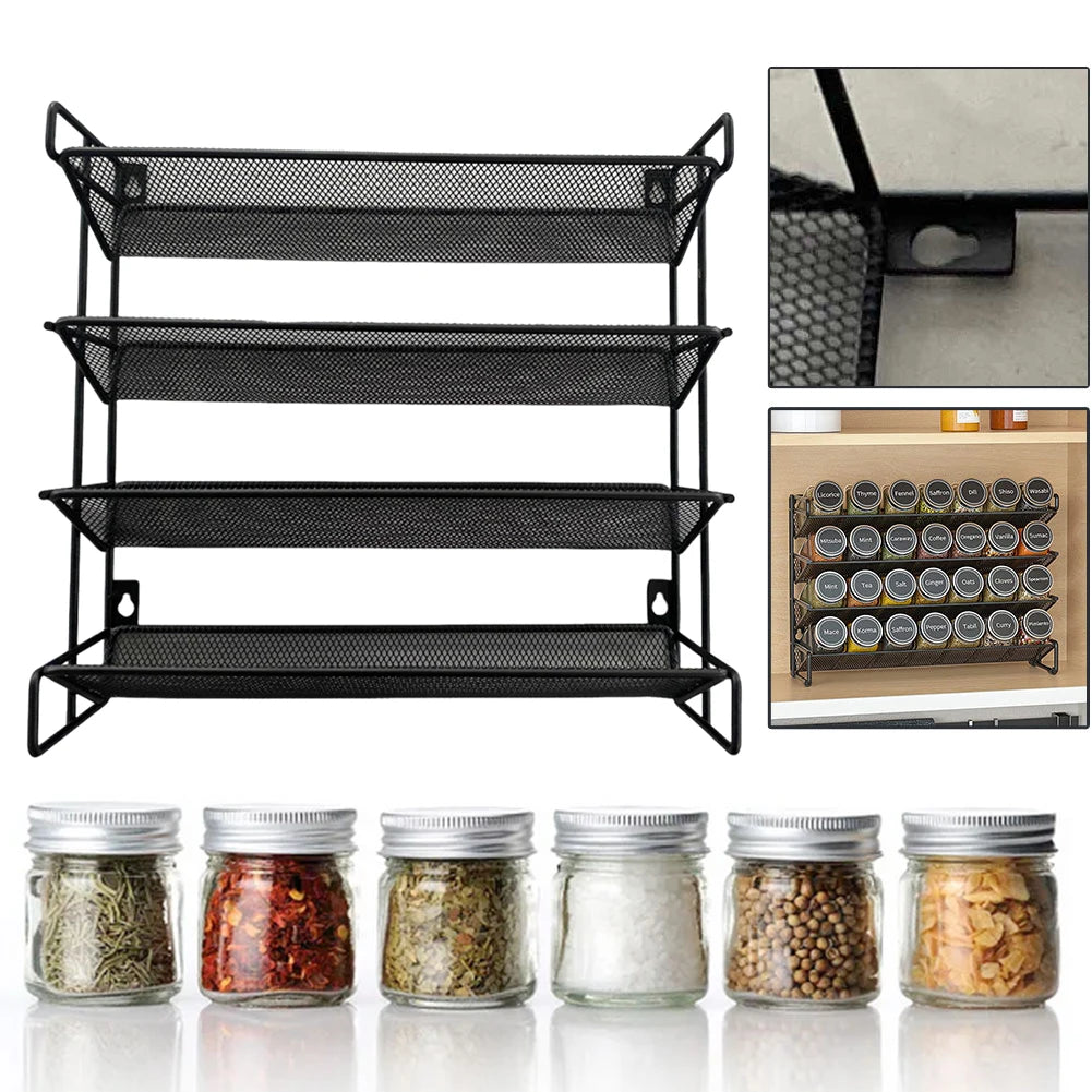 4 Tier Seasoning Organizer Space-Saving Metal Kitchen Countertop Organizer Seasoning Shelf for Kitchen Cabinet Countertop