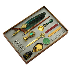 Retro Feather Pen Writing Ink Set Creative Exquisite Feather Dip Fountain Pen Sets Stationery Crafts Gifts for Student DIY
