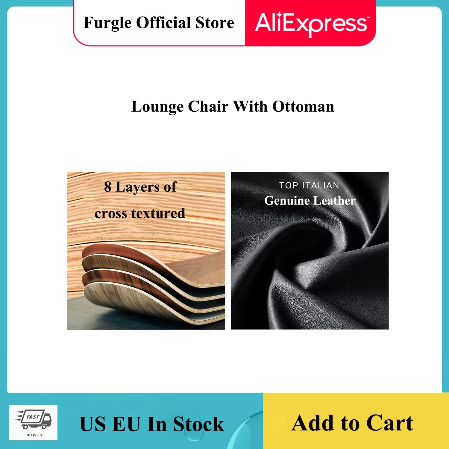 Replica Tall Version Genuine Leather Chaise Lounges Chair and ottoman for Living Room Bedroom Sofa Balcony Studio Armchair
