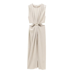 2025 Women's Autumn and Winter New Arrivals Fashion Temperament Open Design Buckle Decoration Sleeveless Long Dress