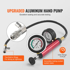 SucceBuy Universal Radiator Pressure Tester Kit Manual Pump Color-coded Steel Test Cap Adapters Toolbox For Car Motorcycle Truck