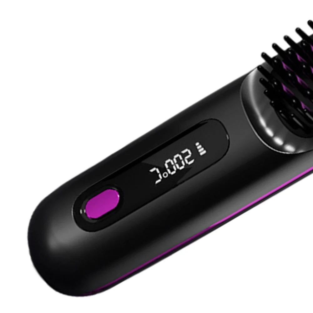 Cordless Hair Straightener Portable Straightener Brush Digital Display Mini Hot Hair Comb 3 Adjustable Temp for All Hair Types