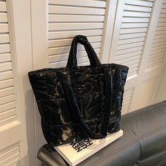Women Light Shopping Bag Solid Color Checkered Quilted Handbag Large Capacity Fashion Autumn Winter Female Bag