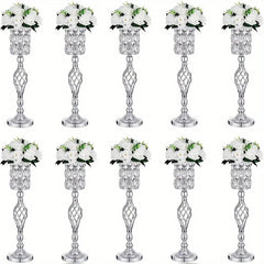 2/10 Piece Set Metal Diamond Crystal Vase, 24 Inch Gold Multi-Purpose Tall Flower Stand, Wedding Centerpiece Birthday Party Home