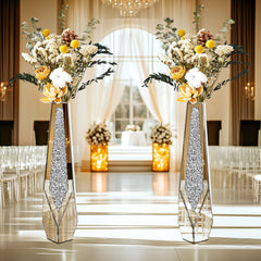 Tall Floor Mirror Vase, Large Crushed Diamond Glass Vase for Home Decor Modern Crystal Centerpiece for Living Room Wedding Hotel