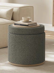 Round Storage Ottoman with Tray-Vanity Stool,Round Coffee Table,Upholstered Footrest for Living Room,Bedroom＆Corners（Dark Gray）