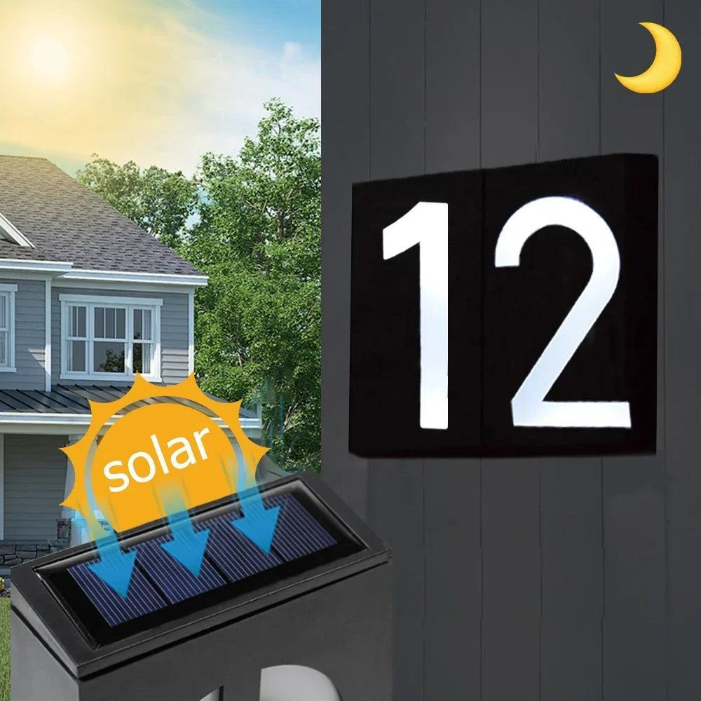 LED Solar House Number Outdoor Address Sign Light Exterior House Number Digital Flat Number Luminous Numbers Villa Custom Sign