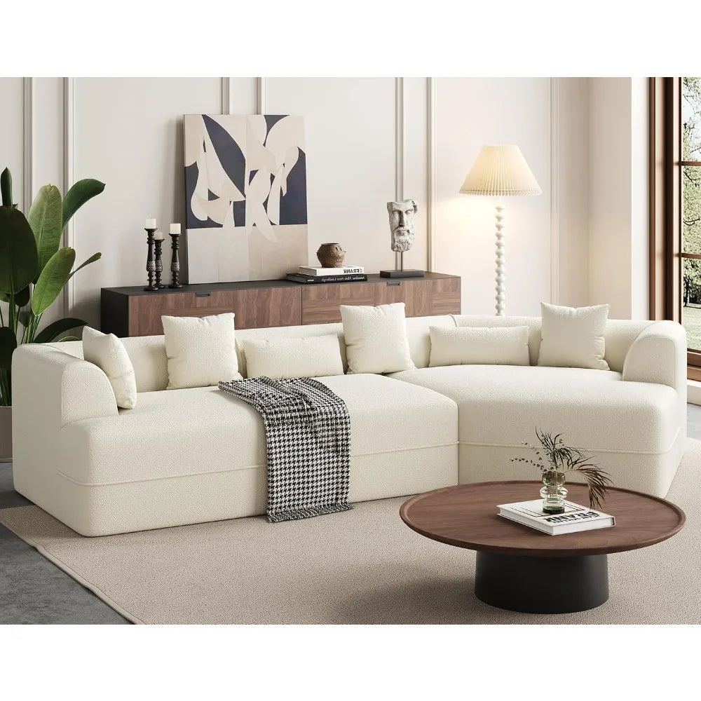 124" Cloud Sectional Couch, L-Shape Modular Sectional Sofa with Chaise, Upholstered Couches for Living Room Bedroom, Modern Bone