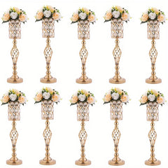 2/10 Piece Set Metal Diamond Crystal Vase, 24 Inch Gold Multi-Purpose Tall Flower Stand, Wedding Centerpiece Birthday Party Home