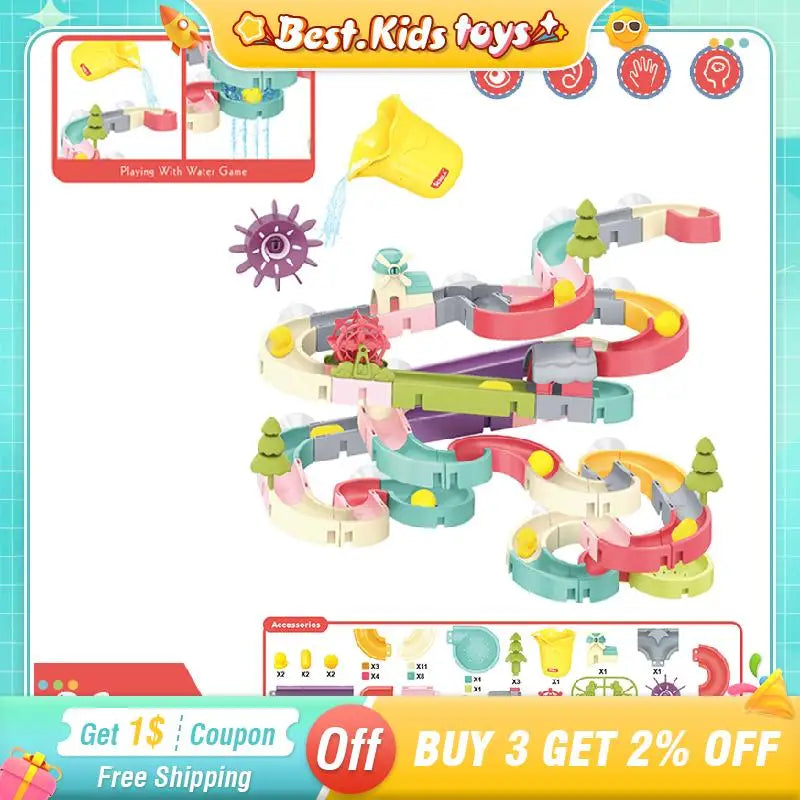 Baby Bath Toys DIY Slide Track Pipeline Yellow Ducks Bathroom Bathtub Play Shower Water Educational Toys For Kids Birthday Gift