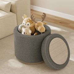 Round Storage Ottoman with Tray-Vanity Stool,Round Coffee Table,Upholstered Footrest for Living Room,Bedroom＆Corners（Dark Gray）