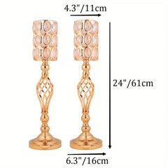 2/10 Piece Set Metal Diamond Crystal Vase, 24 Inch Gold Multi-Purpose Tall Flower Stand, Wedding Centerpiece Birthday Party Home