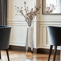 Tall Floor Mirror Vase, Large Crushed Diamond Glass Vase for Home Decor Modern Crystal Centerpiece for Living Room Wedding Hotel