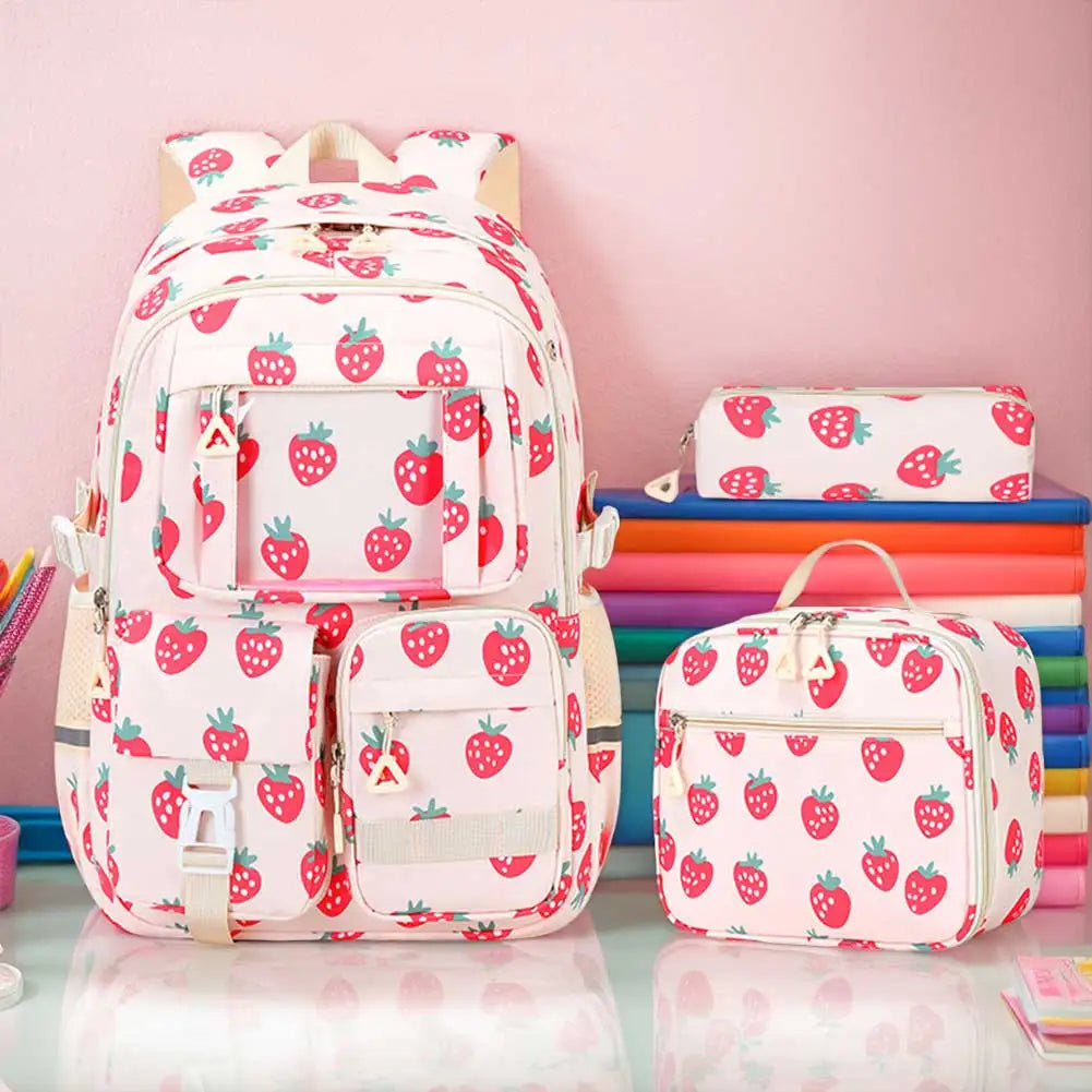 3 Piece Set Kids Backpack with Lunch Box & Pencil Case Lightweight School Backpack for Elementary Middle School Student Girls