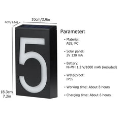 LED Solar House Number Outdoor Address Sign Light Exterior House Number Digital Flat Number Luminous Numbers Villa Custom Sign