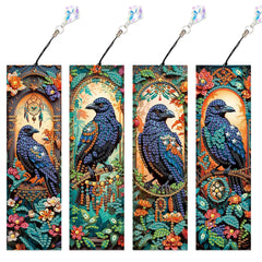 4Pcs Special Shape Flowers Mushroom DIY Bookmarks Diamond Painting Kits Diamond Art Bookmark with Pendant for Adults Beginners
