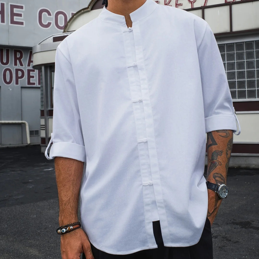 Men's Short Sleeve Shirt Summer Linen Casual Beach Short T-shirts Solid Color Male Vintage Streetwear Tops US Size