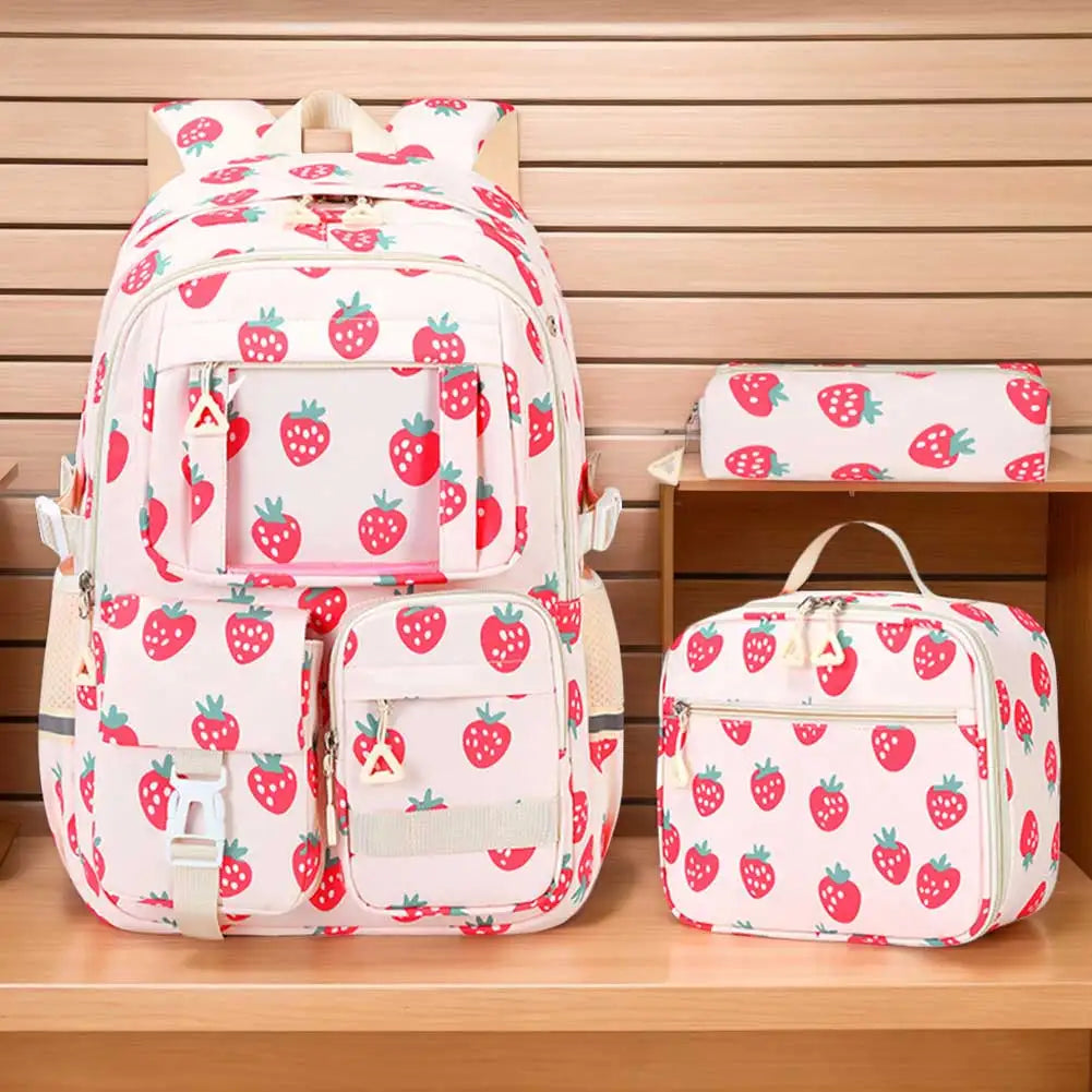 3 Piece Set Kids Backpack with Lunch Box & Pencil Case Lightweight School Backpack for Elementary Middle School Student Girls