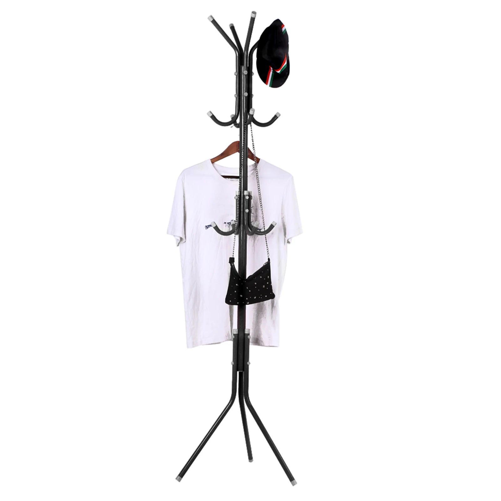 Multi Hook Metal Coat Hat Rack Tree Stand Clothes Bag Hanger Organizer Steel + Plastic for Home Bedroom