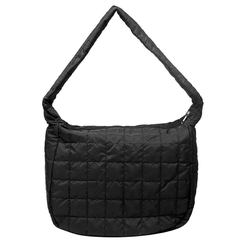 Autumn Winter Vintage Shoulder Bag Nylon Lattice Design Shoulder Bag Pure Color Large Capacity Crossbody Bags