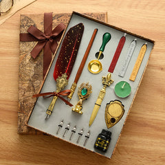 Retro Feather Pen Writing Ink Set Creative Exquisite Feather Dip Fountain Pen Sets Stationery Crafts Gifts for Student DIY