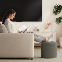Round Storage Ottoman with Tray-Vanity Stool,Round Coffee Table,Upholstered Footrest for Living Room,Bedroom＆Corners（Dark Gray）