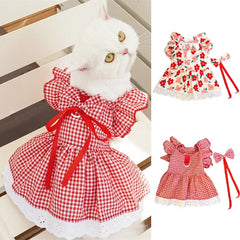 Summer Pet Dress Floral Pattern Plaid Skirts Cat Princess Dresses Chihuahua Yorkie Sweet Skirts Puppy Dog Costume Pet Supplies