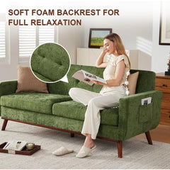 "Mid-Century Modern Olive Green Chenille 2-Seater Loveseat Sofa for Small Living Rooms and Office Spaces"