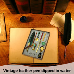 Retro Feather Pen Writing Ink Set Creative Exquisite Feather Dip Fountain Pen Sets Stationery Crafts Gifts for Student DIY