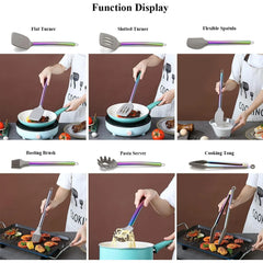 38 Piece Silicone kitchen Cooking Utensils Set with Utensil Crocks, Silicone Head and Stainless Steel Handle Cookware