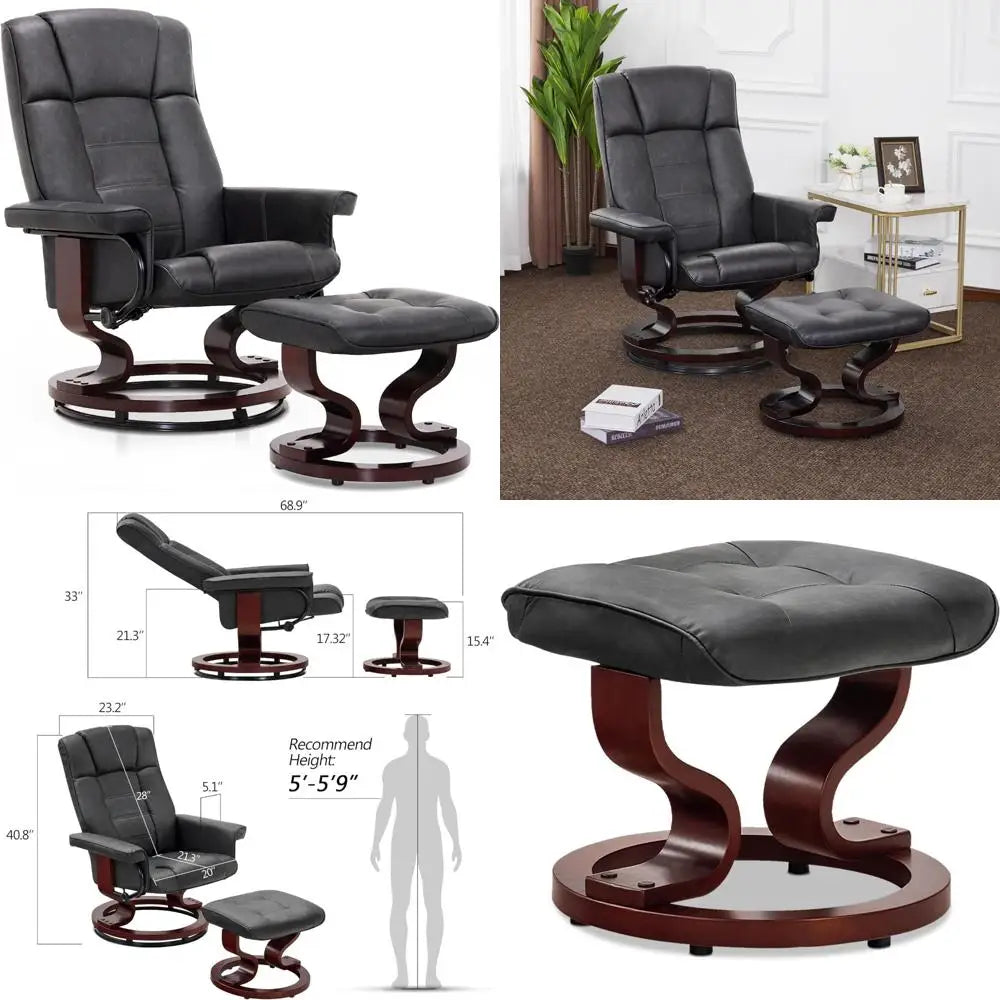 Swivel Recliner and Ottoman Set for Compact Spaces: Ideal for RV, Living Rooms, Bedrooms, and Offices in Faux Leather