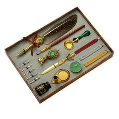 Retro Feather Pen Writing Ink Set Creative Exquisite Feather Dip Fountain Pen Sets Stationery Crafts Gifts for Student DIY